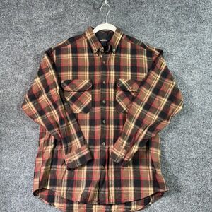 Woolrich Wool Shirt Mens Large Brown Red Buffalo Plaid Flap Pockets Work Outdoor